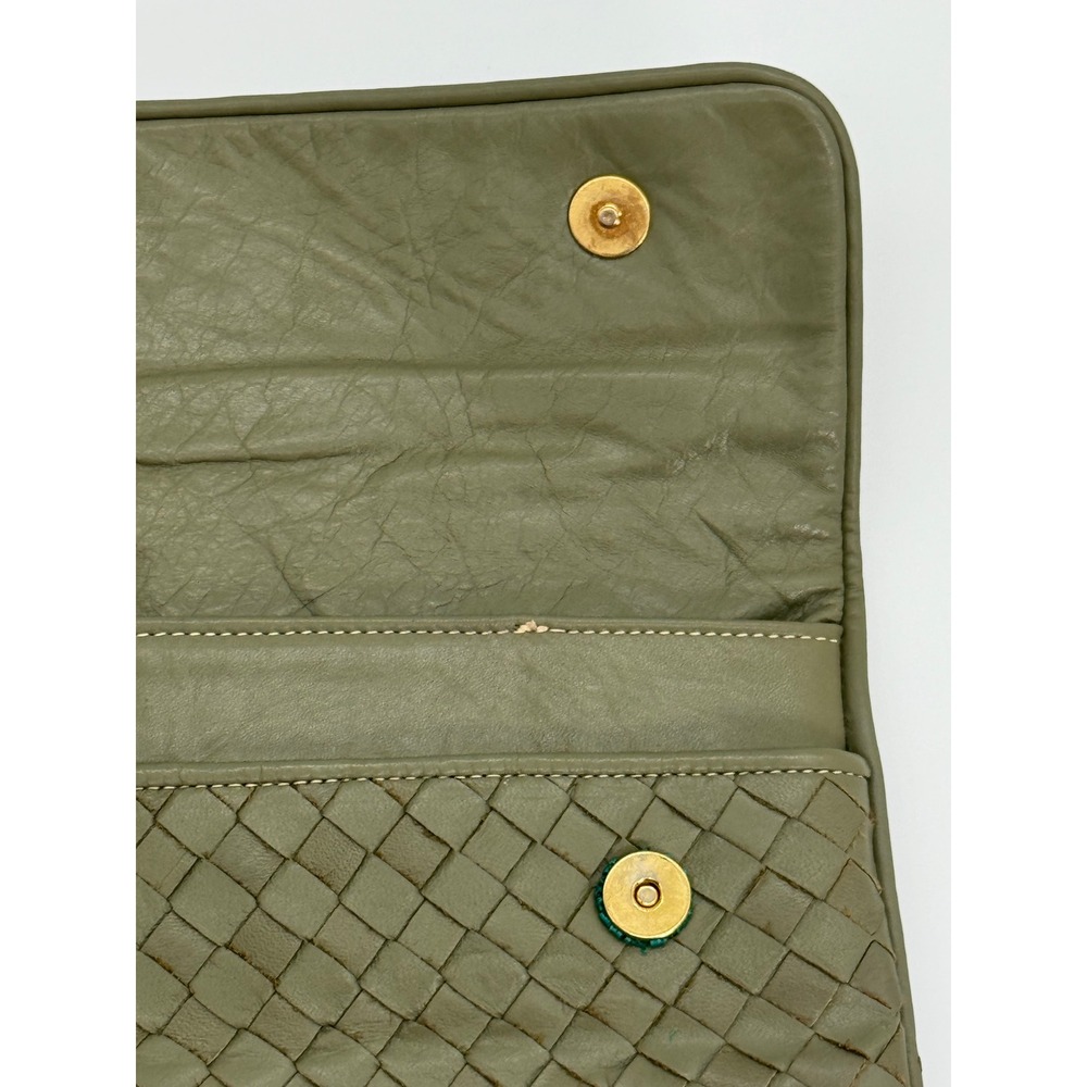Meyers USA Vintage Woven Leather Clutch Bag Olive Green Intrecciato Flap Handbag - Picture 4 of 9